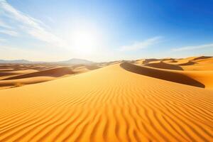 sabbia dune nel deserto paesaggio con blu cielo. generativo ai foto