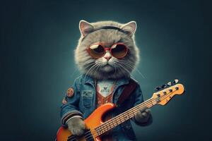 gatto basso giocatore di impaurito musica 70s anni settanta illustrazione generativo ai foto