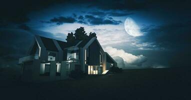 Casa concetto 3d a notte foto