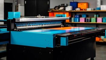 automatizzato stampa stampa nel moderno fabbrica produce efficiente metallo stampe generato di ai foto