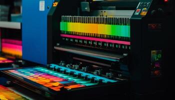 automatizzato macchinari controlli stampa stampa nel moderno produzione laboratorio generato di ai foto