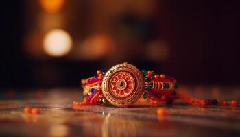 tradizionale indù cerimonia celebra spiritualità con ornato decorazioni e illuminazione attrezzatura generato di ai foto
