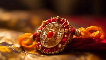 ornato oro gioielleria adorna polso per tradizionale indù cerimonia celebrazione generato di ai foto