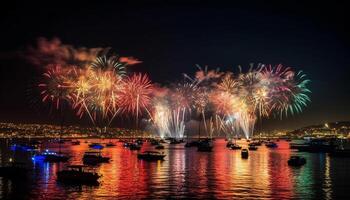 vivace fuochi d'artificio illuminare vancouver orizzonte nel il quarto di luglio celebrazione generato di ai foto