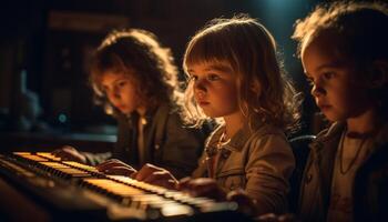 bambini bonding attraverso formazione scolastica e godimento, seduta con pianista generato di ai foto