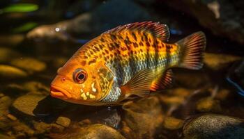 vivace subacqueo bellezza Multi colorato pesce nel tropicale scogliera vicino su generato di ai foto