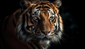maestoso Bengala tigre fissando con aggressione nel natura bellezza generato di ai foto