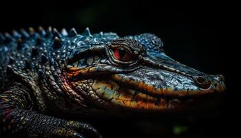 in via di estinzione rettile nel tropicale foresta blu iguana sembra pericoloso generato di ai foto