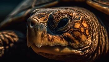 lento tartaruga nuotate nel tropicale scogliera, guardare vecchio generato di ai foto