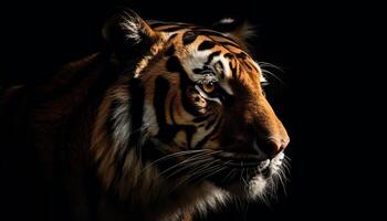 maestoso Bengala tigre fissando con aggressione nel tropicale foresta pluviale generato di ai foto