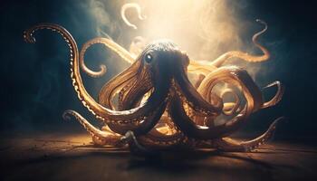 astratto subacqueo design con raggiante polpo tentacoli e stella marina generato di ai foto