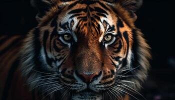 vicino su ritratto di maestoso Bengala tigre fissando con aggressione generato di ai foto