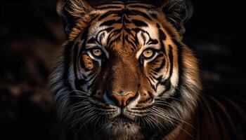 maestoso tigre fissando con aggressione, bellezza nel natura gattopardo ritratto generato di ai foto
