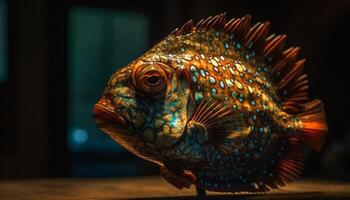 ornato a strisce pesce nuoto nel colorato corallo scogliera subacqueo Paradiso generato di ai foto