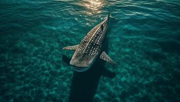 maestoso delfino nuoto nel tranquillo tropicale paesaggio marino, in via di estinzione bellezza generato di ai foto