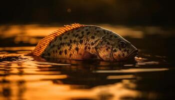 giallo carpa nuoto nel tranquillo stagno, vicino su ritratto di bellezza generato di ai foto