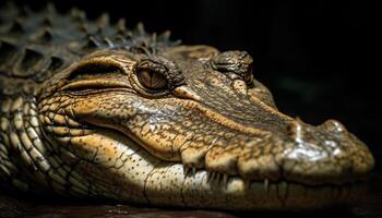 aggressivo coccodrillo vicino su ritratto nel zone umide tropicale clima generato di ai foto