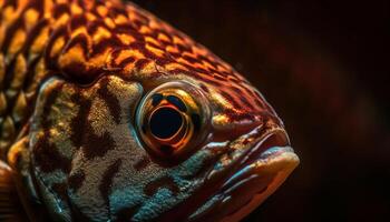 Multi colorato pesce nel vicino su subacqueo ritratto, bellezza nel natura generato di ai foto