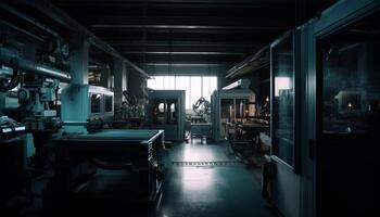 moderno industriale laboratorio con pesante macchinari e acciaio attrezzatura dentro generato di ai foto