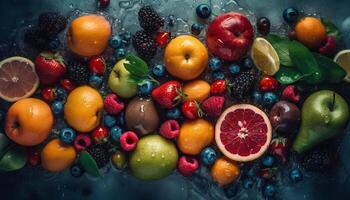 vivace agrume frutta nel Multi colorato sfondo, Perfetto per salutare mangiare generato di ai foto