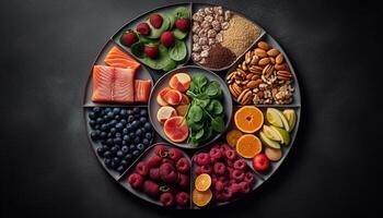 un' ciotola di fresco biologico vegetariano insalata con bacca frutta generato di ai foto