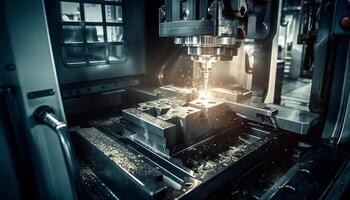 metallo lavoratori uso automatizzato macchinari per preciso taglio e produzione generato di ai foto