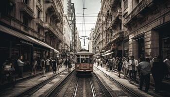 città vita nel movimento cavo macchina, tramvia, metropolitana, e di fuga punto generato di ai foto