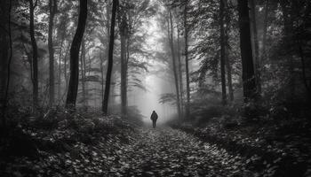 solitudine nel natura, un' misterioso nebbia veli il tranquillo scena generato di ai foto