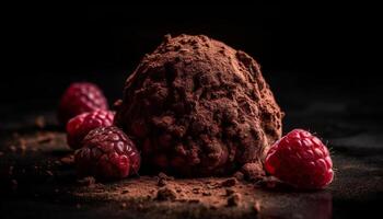 buio cioccolato tartufo palla con lampone e biologico bacca frutta generato di ai foto