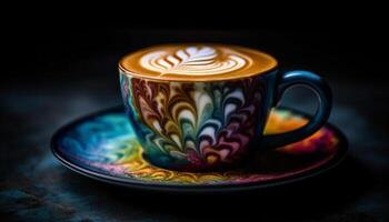 caffè negozio eleganza caldo cappuccino su rustico legna tavolo generato di ai foto