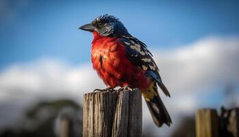 vivace storno perching su ramo, natura bellezza nel messa a fuoco generativo ai foto