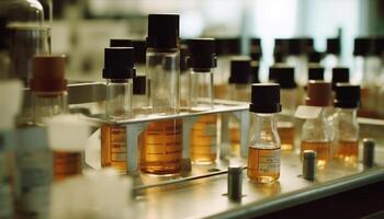 trasparente bicchiere tubing analizzando liquido nel laboratorio sperimentare scoperta generativo ai foto