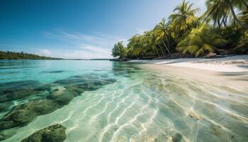 idilliaco tropicale costa, tranquillo paesaggio marino, bellezza nel natura Paradiso generativo ai foto