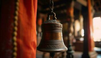 sospeso vento carillon anelli nel vecchio indigeno cultura architettura generato di ai foto