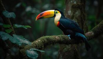 vivace ara perching su ramo, in mostra naturale bellezza all'aperto generato di ai foto