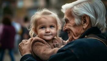 Multi generazione famiglia godendo natura, calore, e solidarieta nel autunno generato di ai foto