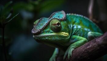 velato camaleonte perching su ramo, guardare carino nel natura generato di ai foto