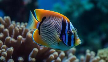 vivace clown pesce nuotare nel Multi colorato corallo scogliera sotto acqua generato di ai foto