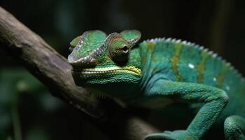 carino geco su verde ramo, un' ritratto di natura bellezza generato di ai foto