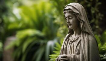 vecchio statua di madre Maria, simbolo di cattolicesimo e spiritualità generato di ai foto