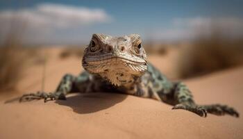 lucertola riposo su ramo, giallo bilancia, carino animale ritratto generato di ai foto