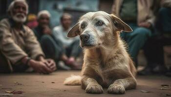 giocoso cucciolo e leale cane da caccia portare gioia per famiglia all'aperto generato di ai foto