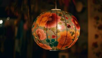 vivace carta lanterne illuminare tradizionale Cinese celebrazione nel chinatown generato di ai foto