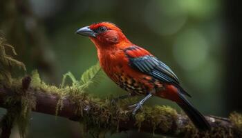 maschio uccello perching su ramo, vivace colori nel natura bellezza generato di ai foto