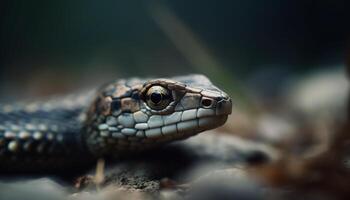 velenoso vipera striscia attraverso foresta, messa a fuoco su lingua e bilancia generato di ai foto