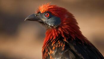 maestoso Gallo vivace piume catturare occhio nel vicino su ritratto generato di ai foto