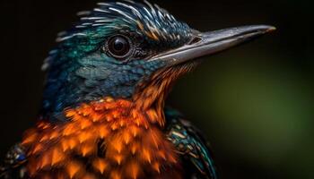 vivace storno perching su verde ramo, iridescente piume splendente generato di ai foto