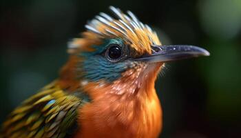 vivace colibrì posatoi su ramo, piume Multi colorato e bellissimo generato di ai foto