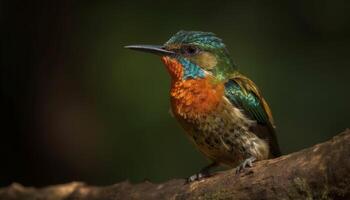 vivace ape mangiatore perching su ramo, iridescente piume splendente generato di ai foto