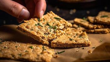 fatti in casa cioccolato noce biscotti, un' dolce indulgenza per salutare mangiare generato di ai foto